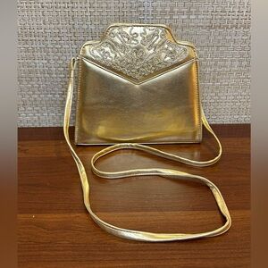 VTG 1990s Rush Hour Metallic Gold Vinyl Embellished Shoulder Bag